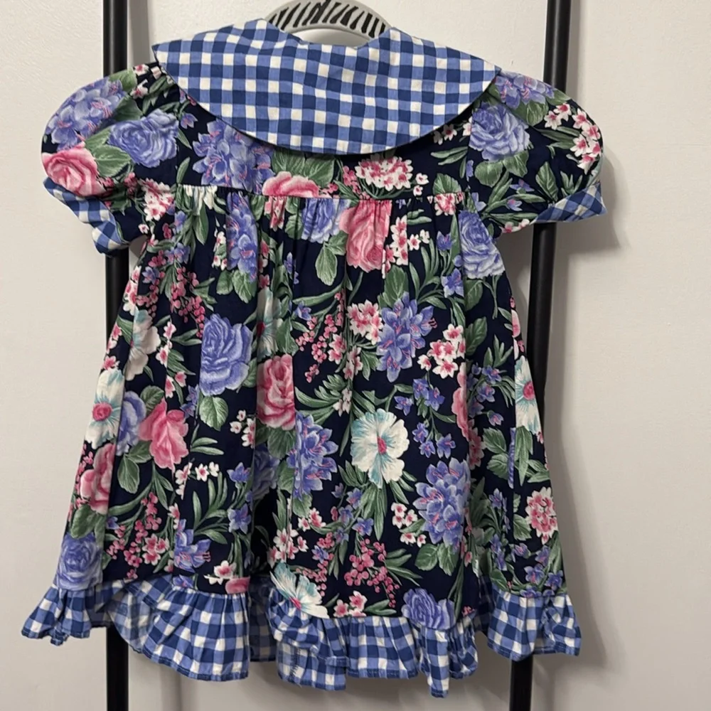 Vintage Gaitlyn Scott Cotton Floral Button Down Puffy Sleeve Girl Dress Size 4